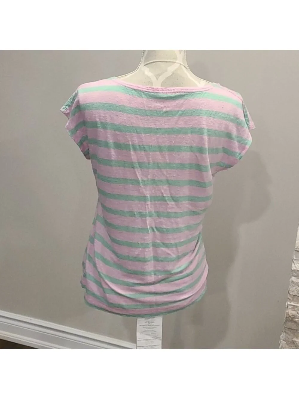 J crew  pink & green 100% lined striped ts…